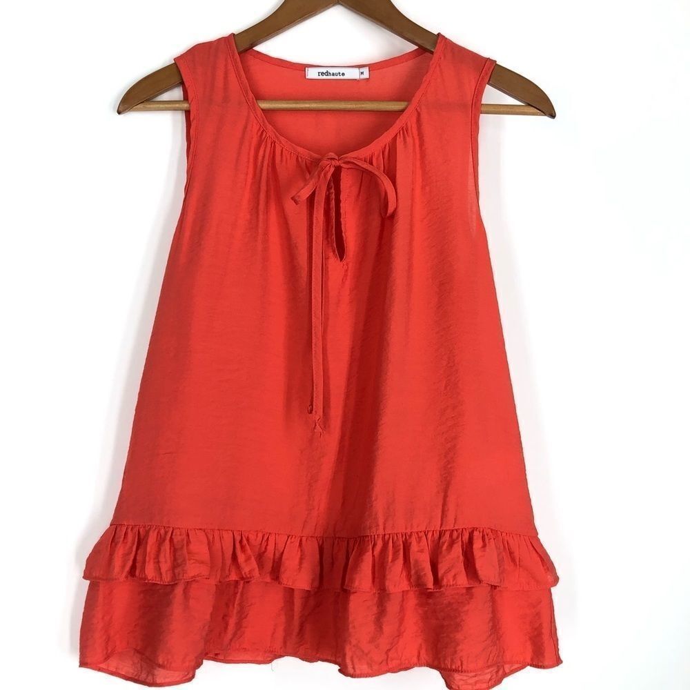 Redhaute Boho Sheer Ruffle Sleeveless Top Tie Front Flowy